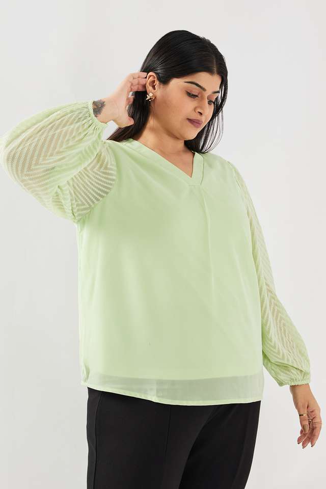 Solid-Blended-Fabric-V-Neck-Women-s-Top
