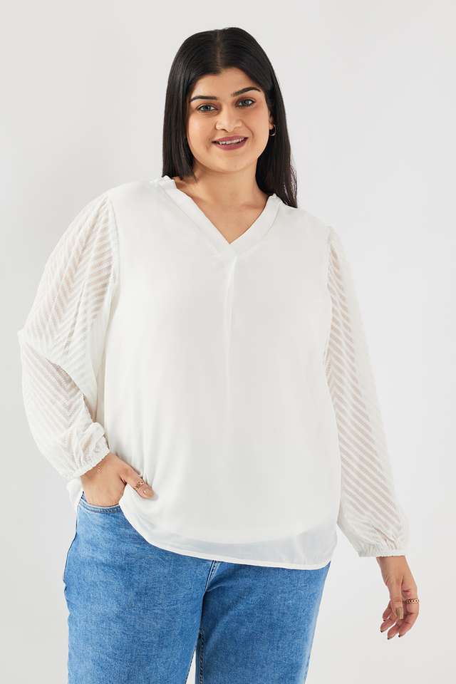 Solid-Blended-Fabric-V-Neck-Women-s-Top