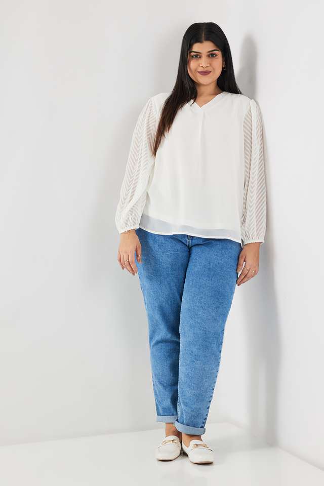 Solid-Blended-Fabric-V-Neck-Women-s-Top