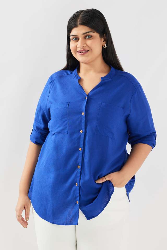 Solid-Blended-Fabric-Collared-Women-s-Shirt