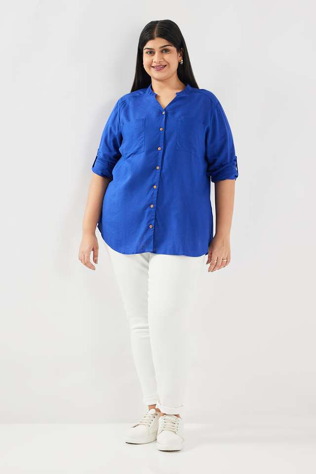 Solid-Blended-Fabric-Collared-Women-s-Shirt