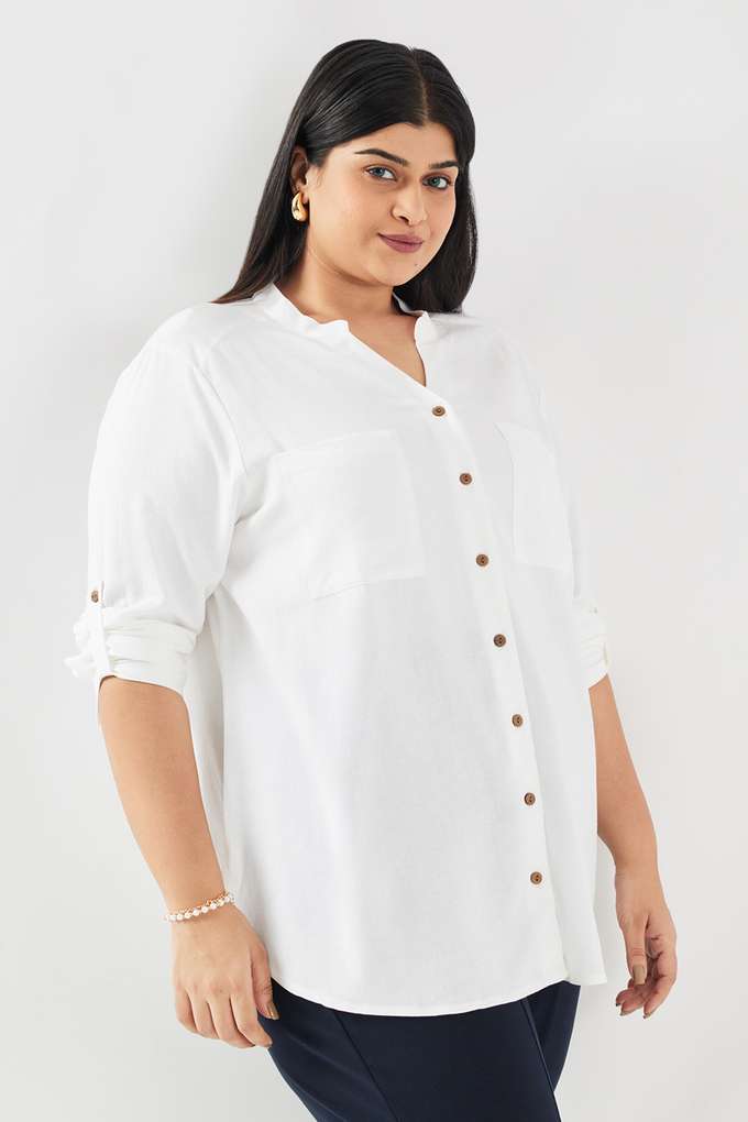 Solid-Blended-Fabric-Collared-Women-s-Shirt