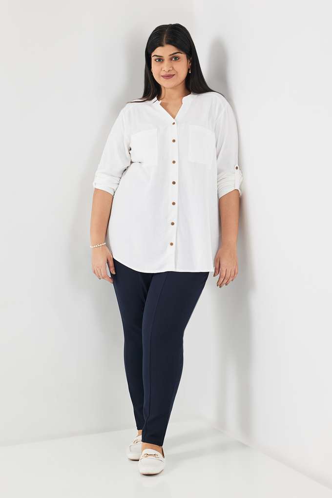Solid-Blended-Fabric-Collared-Women-s-Shirt