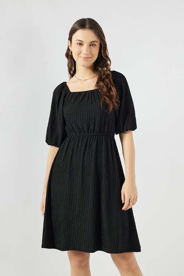 Solid-Blended-Fabric-Square-Neck-Women-s-Knee-Length-Dress