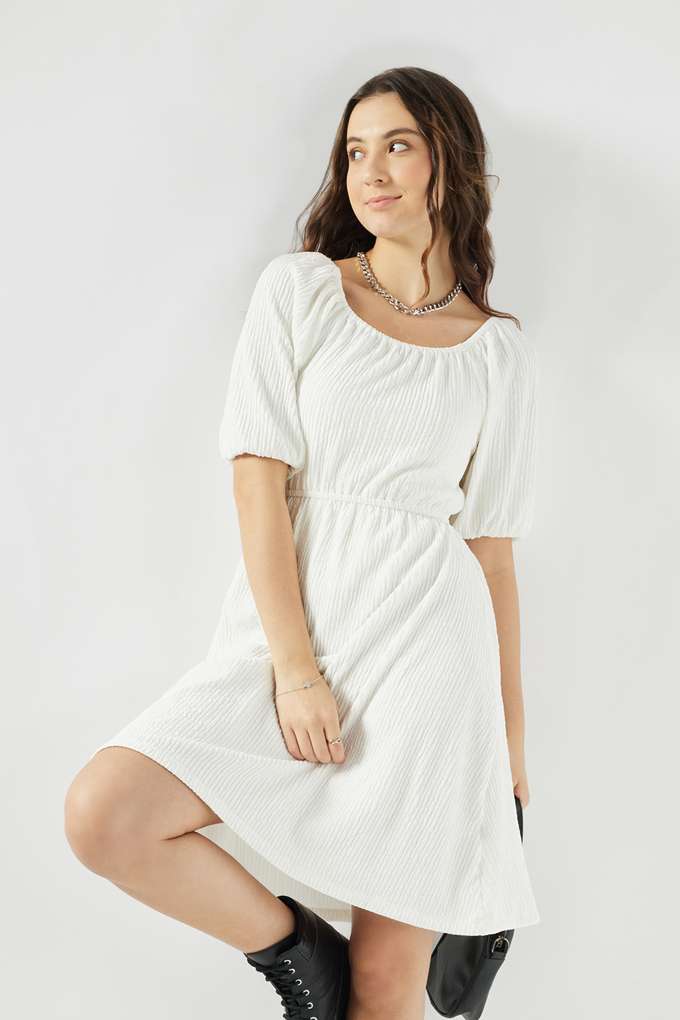 Solid-Blended-Fabric-Square-Neck-Women-s-Knee-Length-Dress