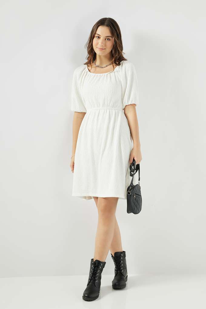 Solid-Blended-Fabric-Square-Neck-Women-s-Knee-Length-Dress