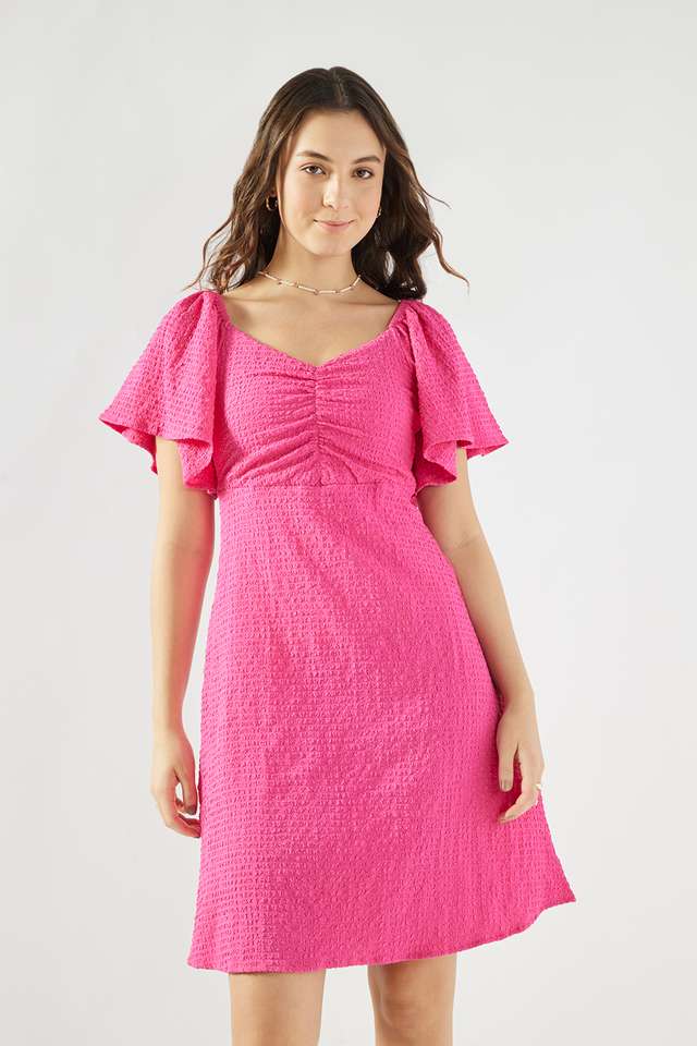 Solid-Blended-Fabric-Square-Neck-Women-s-Knee-Length-Dress