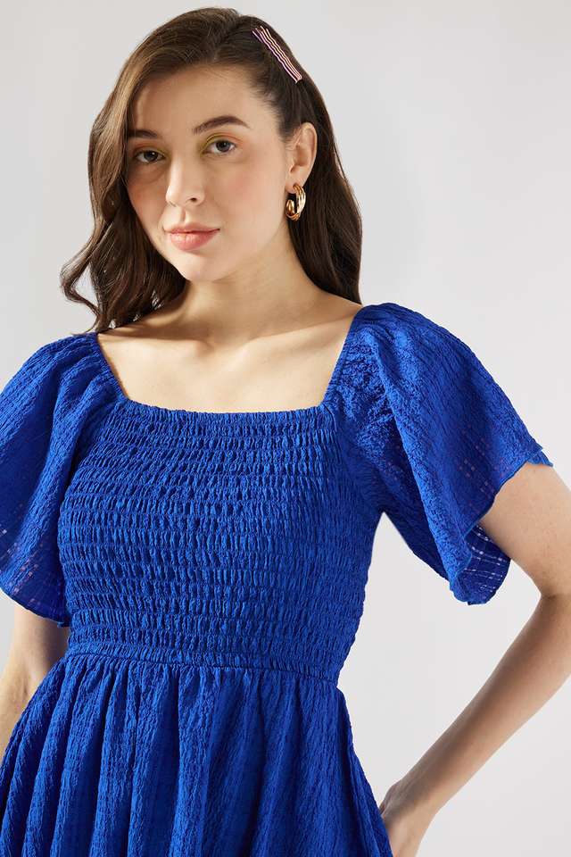 Solid-Blended-Fabric-Square-Neck-Women-s-Knee-Length-Dress