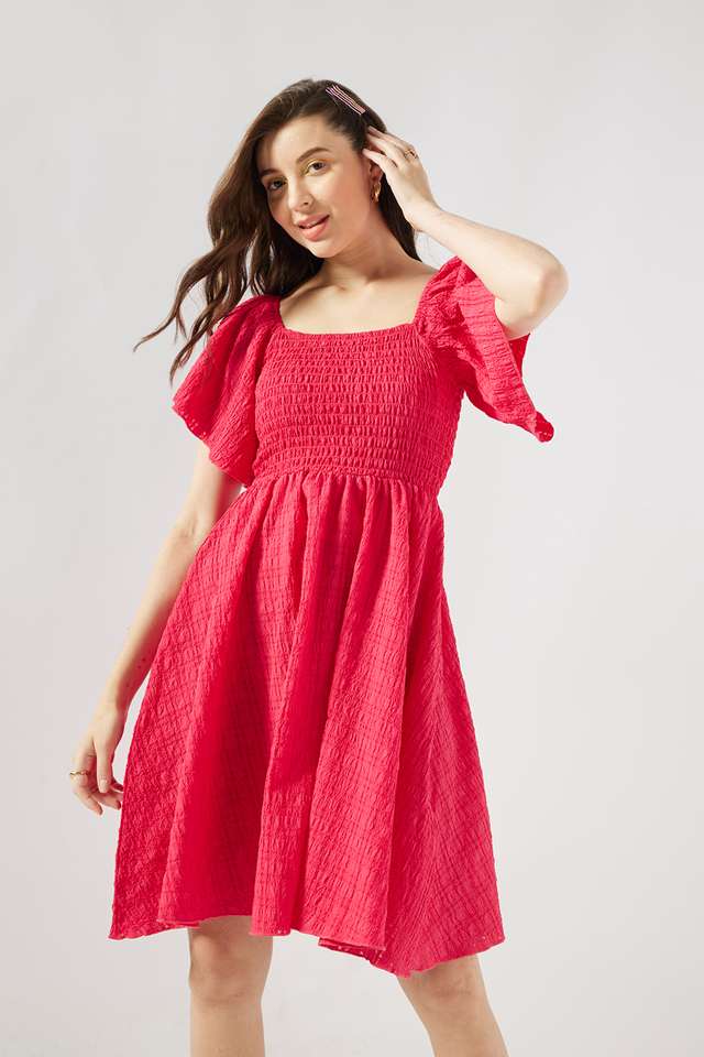 Solid-Blended-Fabric-Square-Neck-Women-s-Knee-Length-Dress