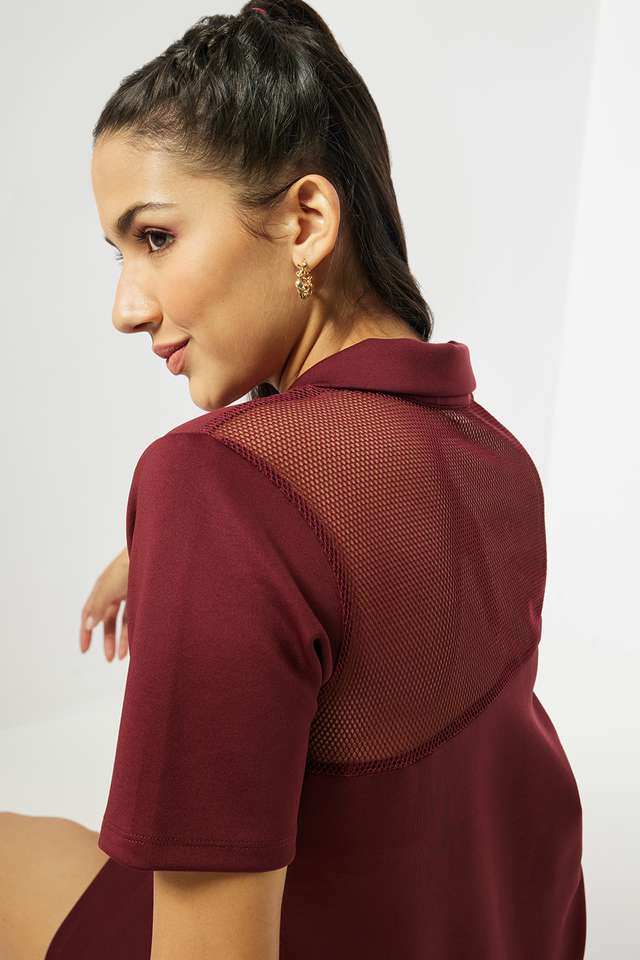 Solid-Blended-Fabric-Collared-Women-s-Knee-Length-Dress