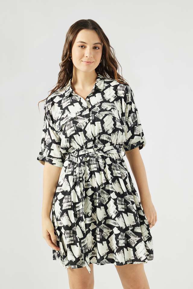 Printed-Rayon-Collared-Women-s-Knee-Length-Dress