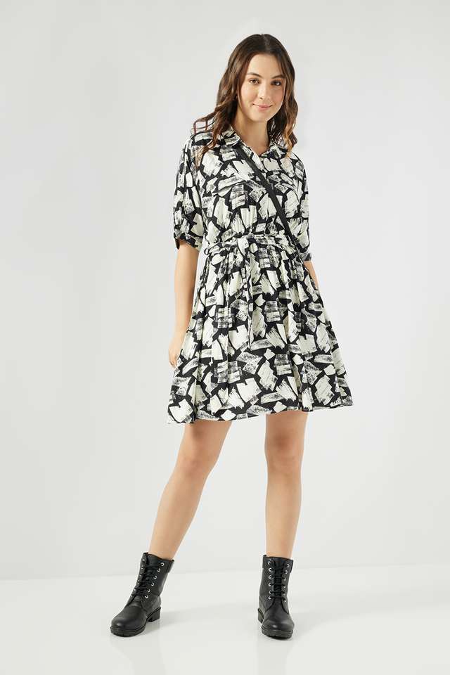 Printed-Rayon-Collared-Women-s-Knee-Length-Dress