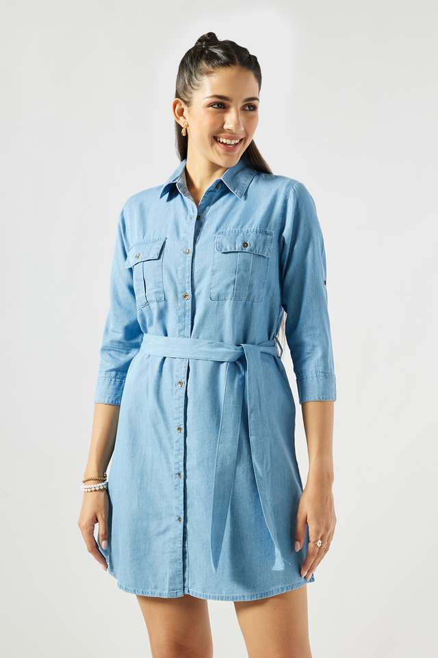 Solid-Round-Neck-Cotton-Women-s-Knee-Length-Dress