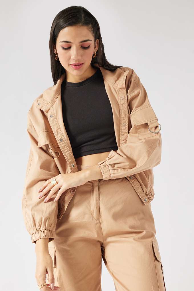 Solid-High-Neck-Viscose-Women-s-Casual-Wear-Jacket