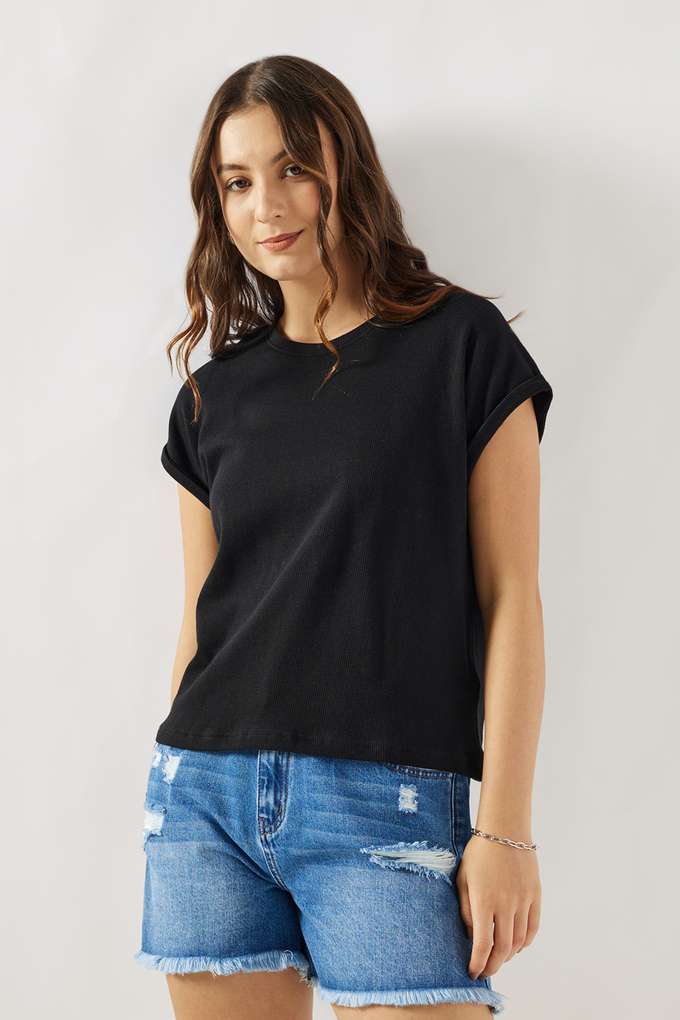 Solid-Cotton-Round-Neck-Women-s-T-Shirt