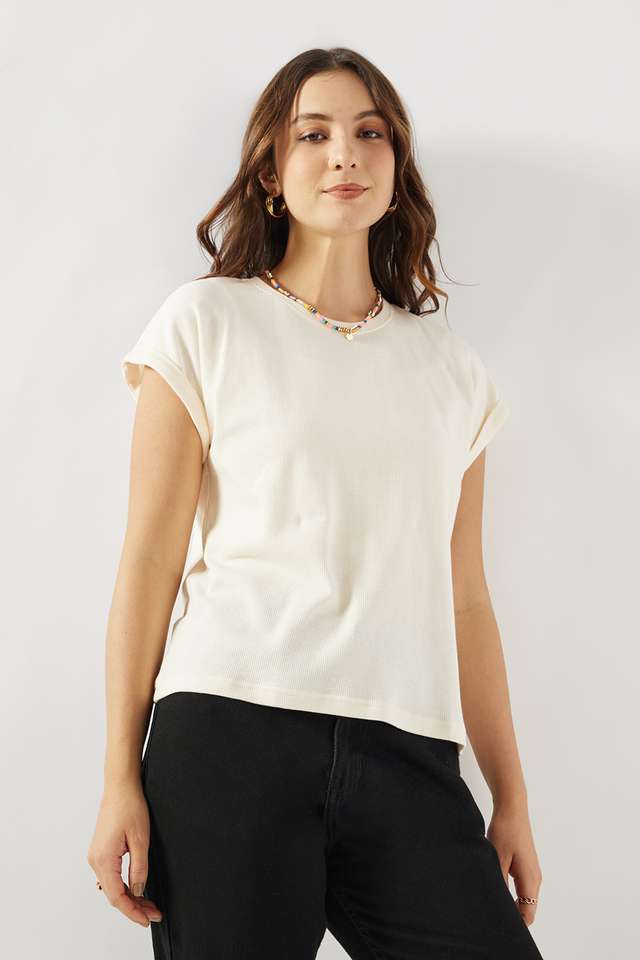 Solid-Cotton-Round-Neck-Women-s-T-Shirt