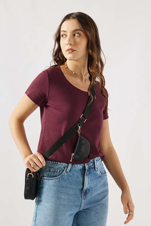 Solid-Cotton-Round-Neck-Women-s-T-Shirt