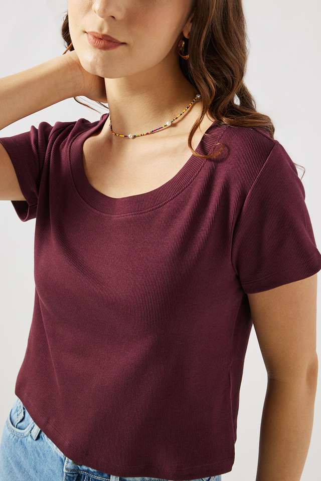 Solid-Cotton-Round-Neck-Women-s-T-Shirt