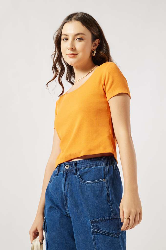 Solid-Cotton-Round-Neck-Women-s-T-Shirt