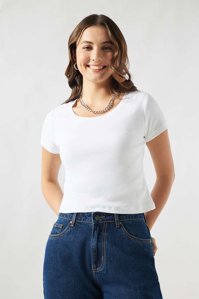 Solid-Cotton-Round-Neck-Women-s-T-Shirt