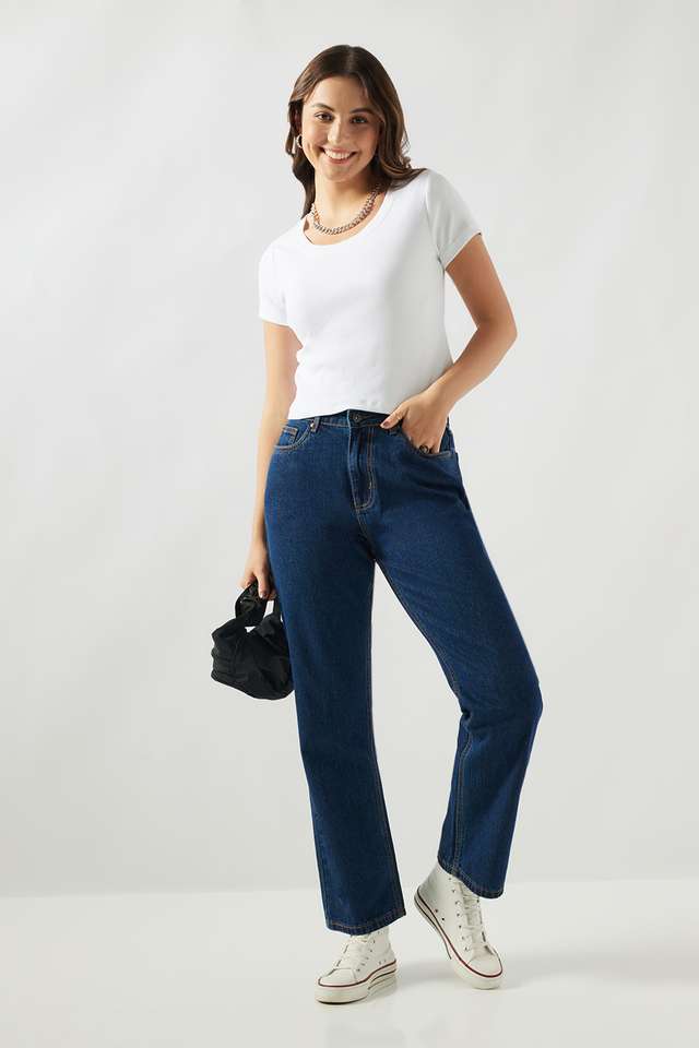 Solid-Cotton-Round-Neck-Women-s-T-Shirt