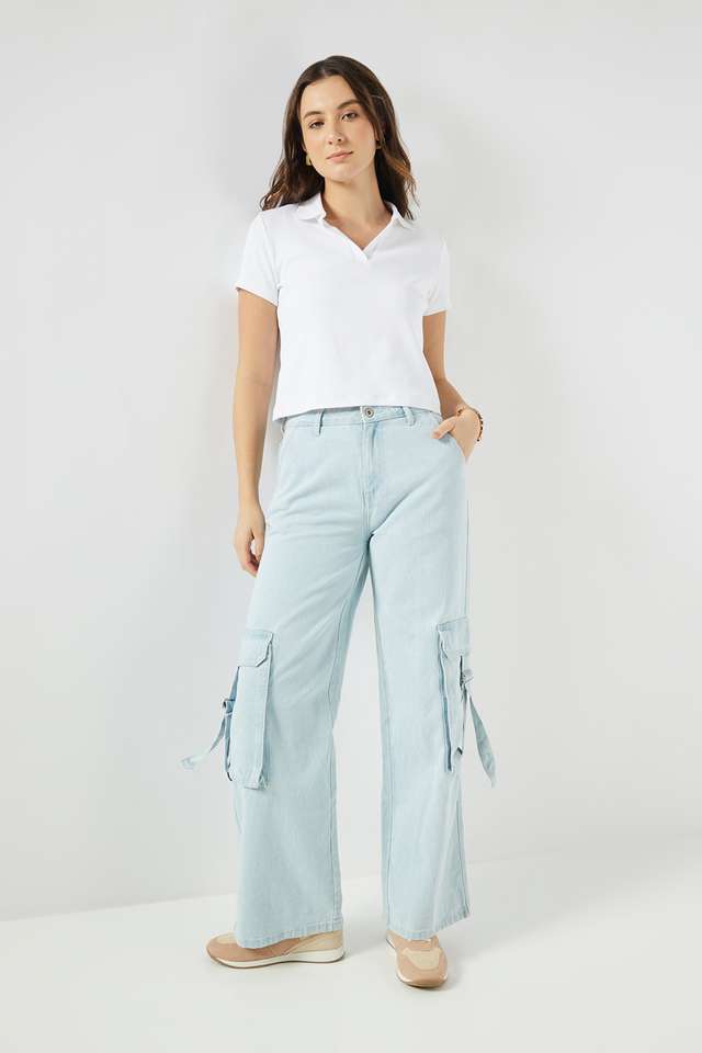 Solid-Blended-Fabric-Collared-Women-s-T-Shirt