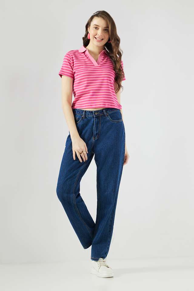 Tie-&-Dye-Blended-Fabric-Collared-Women-s-T-Shirt