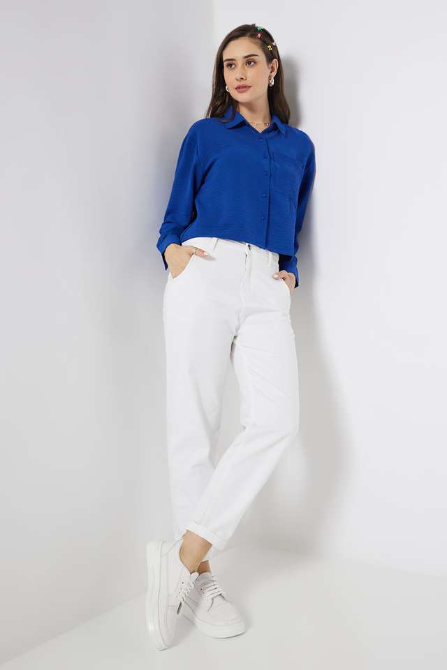 Solid-Blended-Fabric-Regular-Fit-Women-s-Shirt