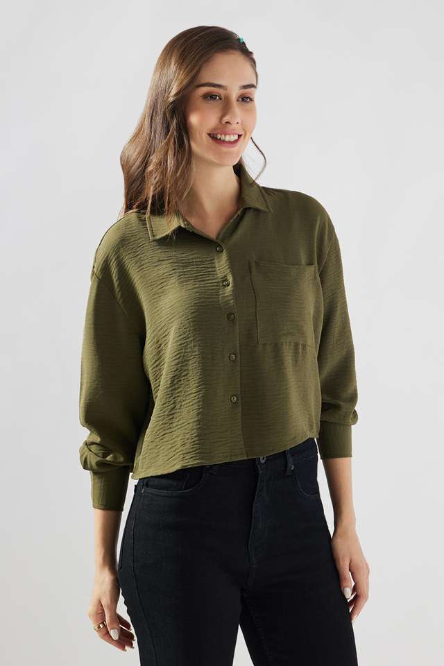 Solid-Blended-Fabric-Regular-Fit-Women-s-Shirt