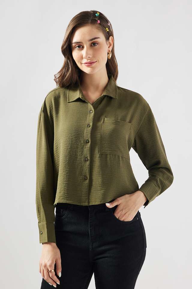 Solid-Blended-Fabric-Regular-Fit-Women-s-Shirt