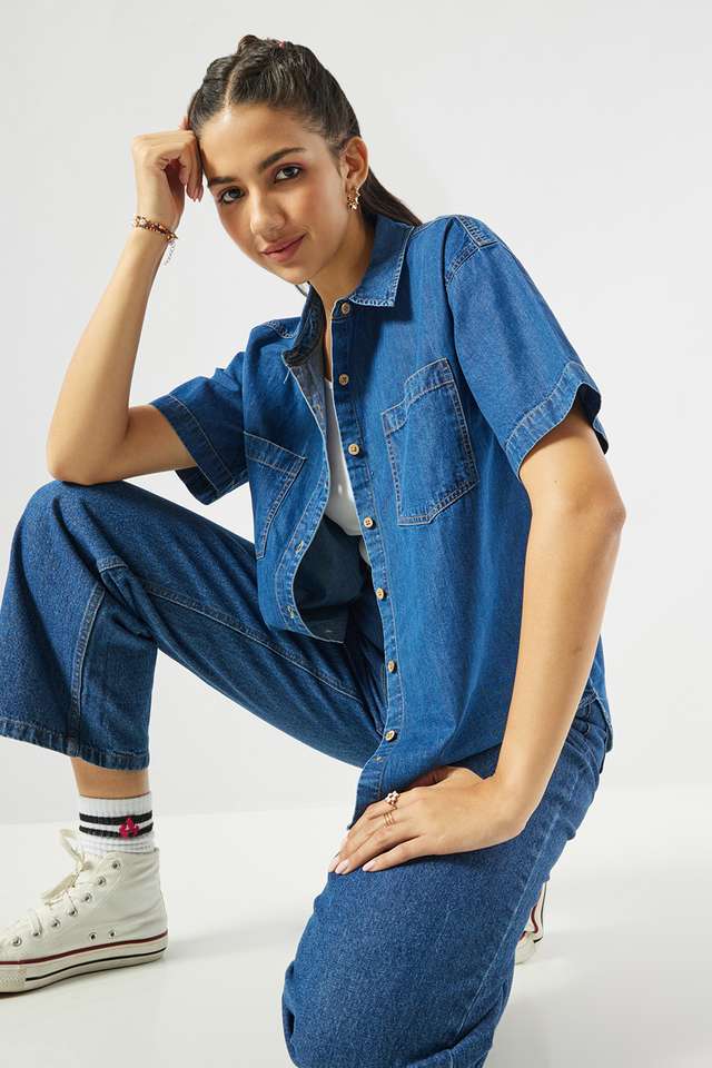 Solid-Denim-Regular-Fit-Women-s-Shirt
