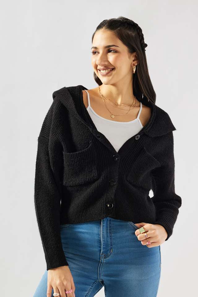 Solid-Hooded-Blended-Fabric-Women-Sweater