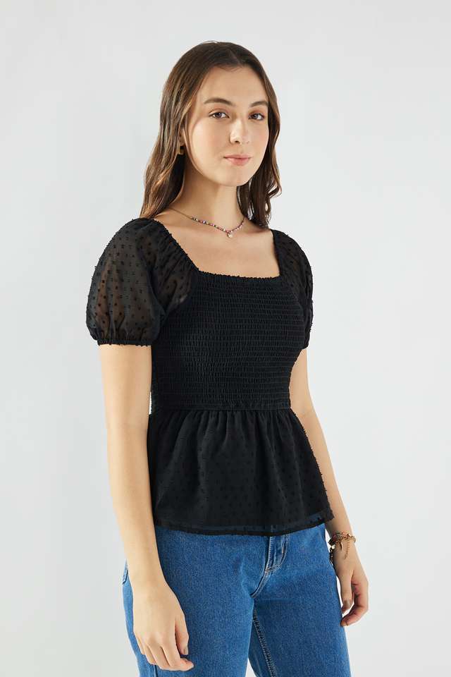 Solid-Chiffon-Square-Neck-Women-s-Top