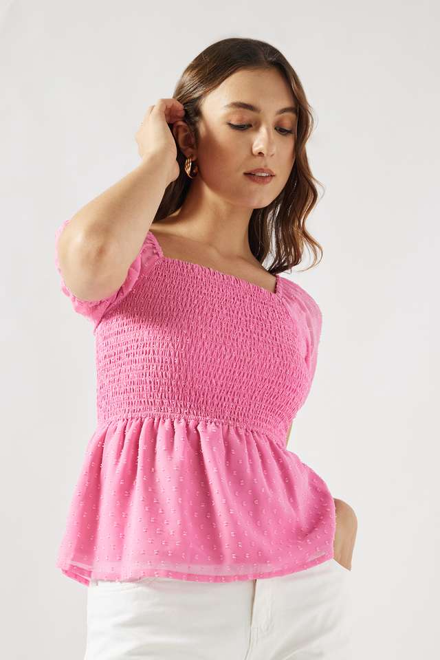 Solid-Chiffon-Square-Neck-Women-s-Top