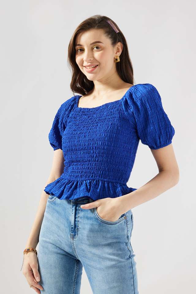 Solid-Blended-Fabric-Square-Neck-Women-s-Top