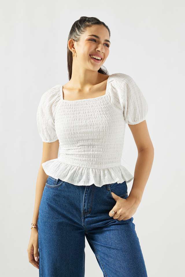 Solid-Blended-Fabric-Square-Neck-Women-s-Top