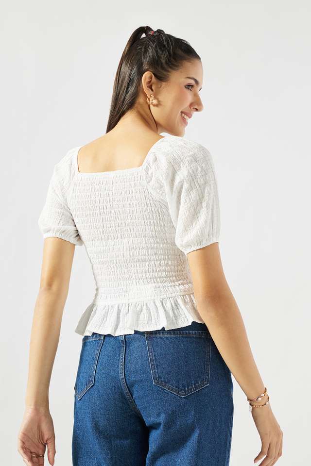 Solid-Blended-Fabric-Square-Neck-Women-s-Top