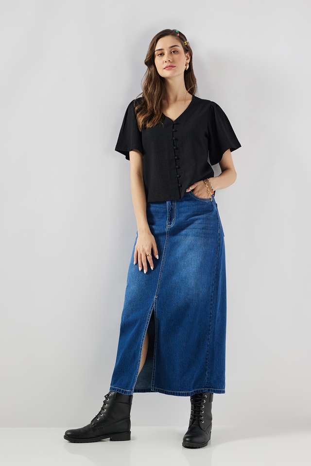 Solid-Blended-Fabric-V-Neck-Women-s-Top