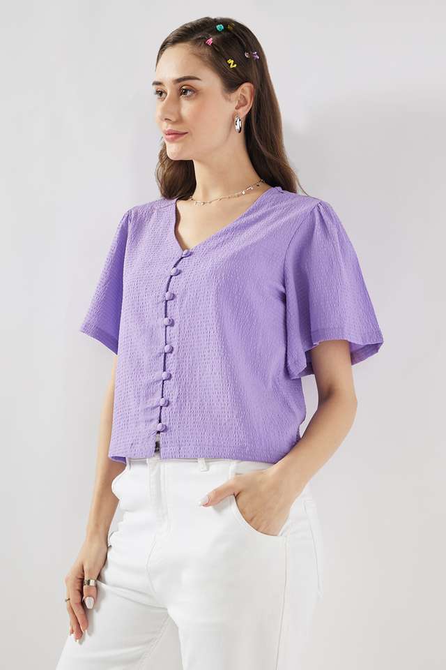 Solid-Blended-Fabric-V-Neck-Women-s-Top