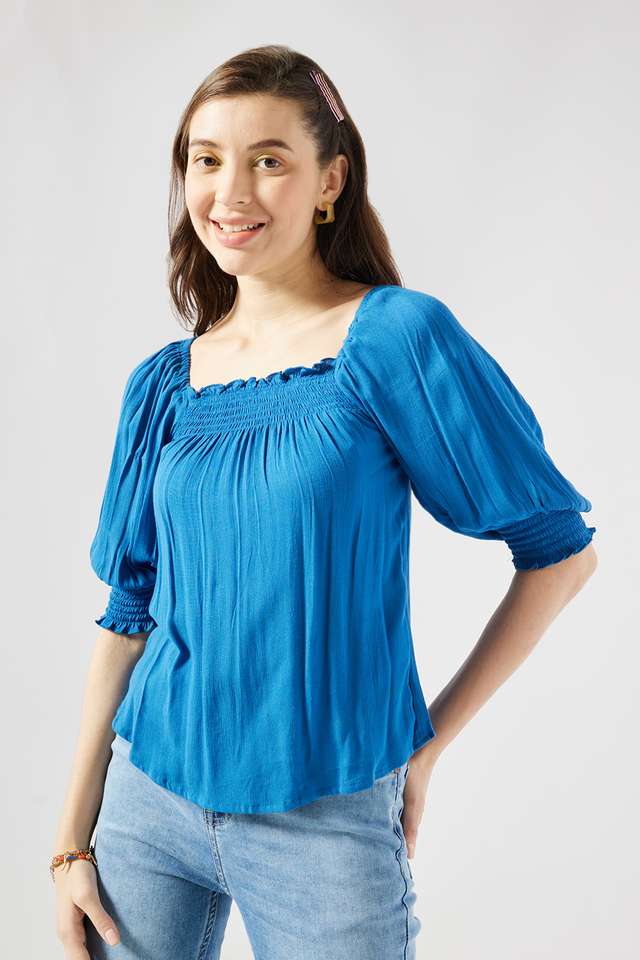 Solid-Crepe-Square-Neck-Women-s-Top