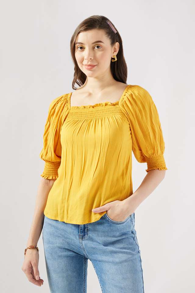 Solid-Crepe-Square-Neck-Women-s-Top