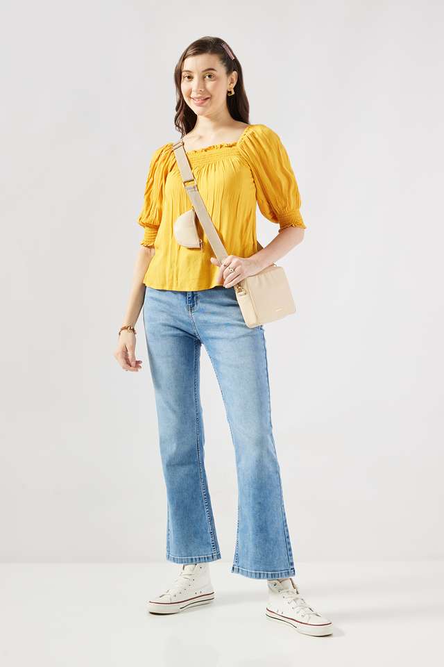 Solid-Crepe-Square-Neck-Women-s-Top