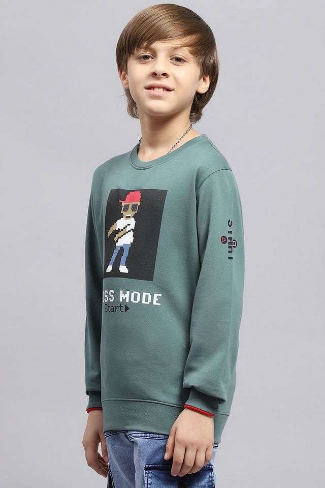 Buy Monte Carlo green Printed Cotton Regular Fit Boys Sweatshirt