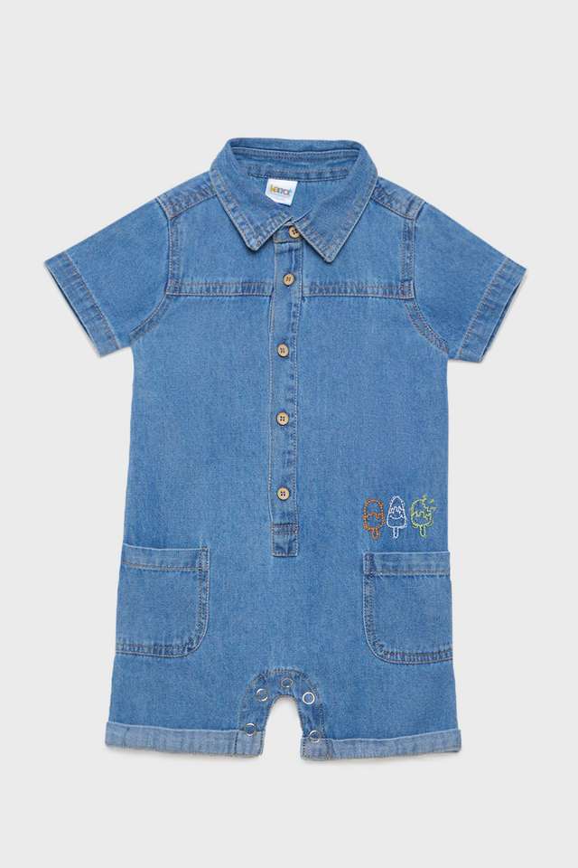 Solid-Denim-Knee-Length-Infant-Boys-Rompers