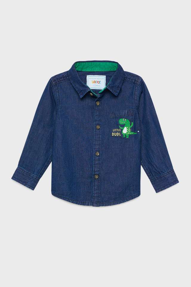 Graphic-Print-Denim-Collared-Infant-Boys-Shirt