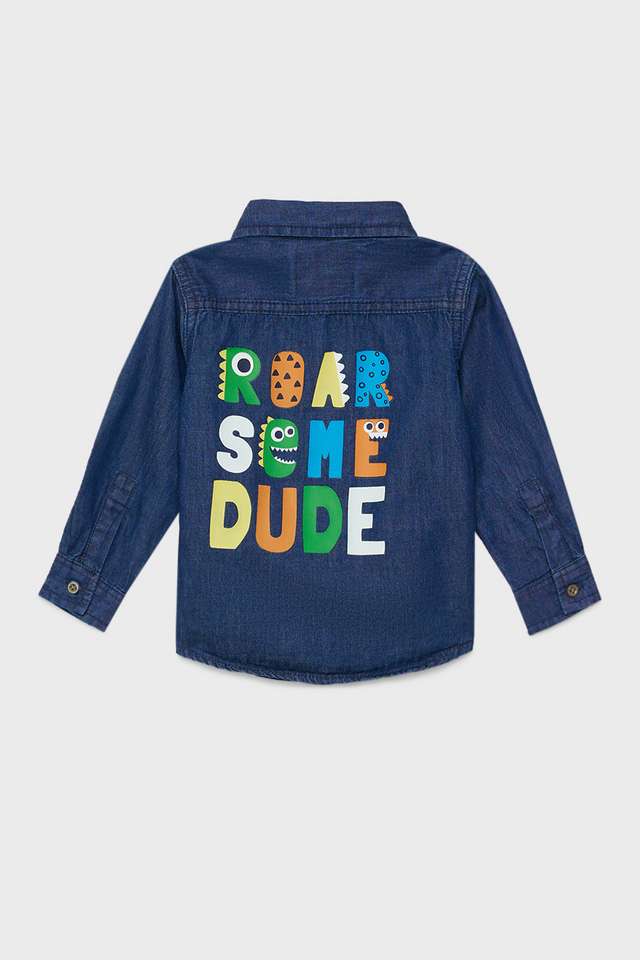 Graphic-Print-Denim-Collared-Infant-Boys-Shirt