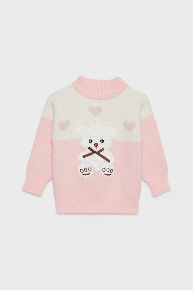 Color-Block-Blended-Fabric-Round-Neck-Girls-Sweater