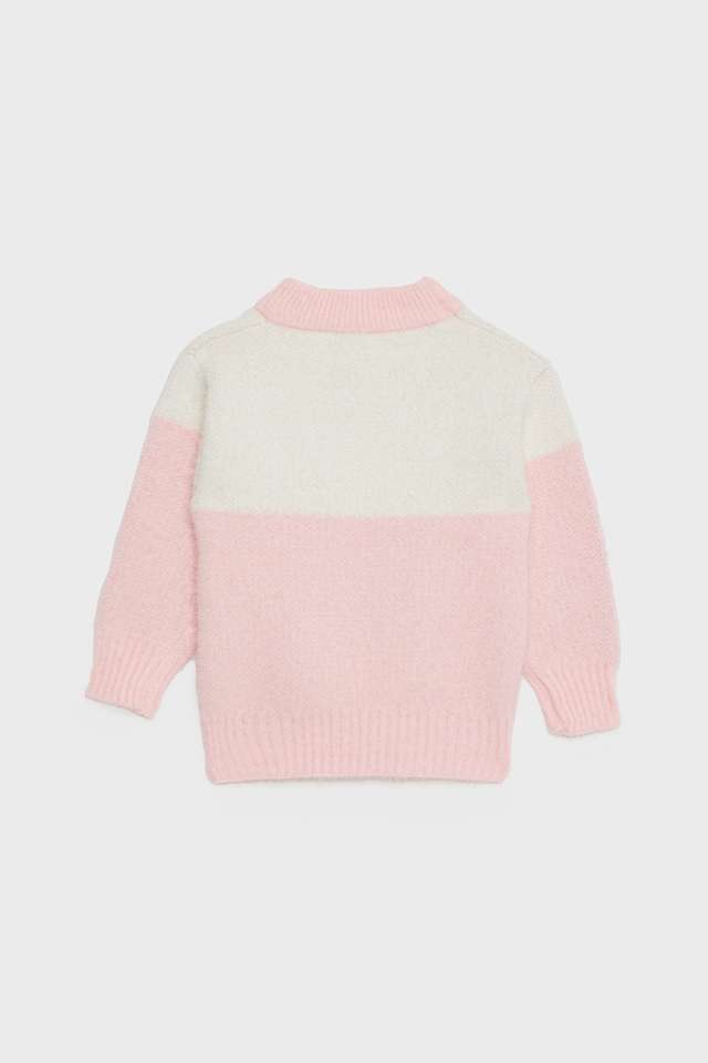 Color-Block-Blended-Fabric-Round-Neck-Girls-Sweater