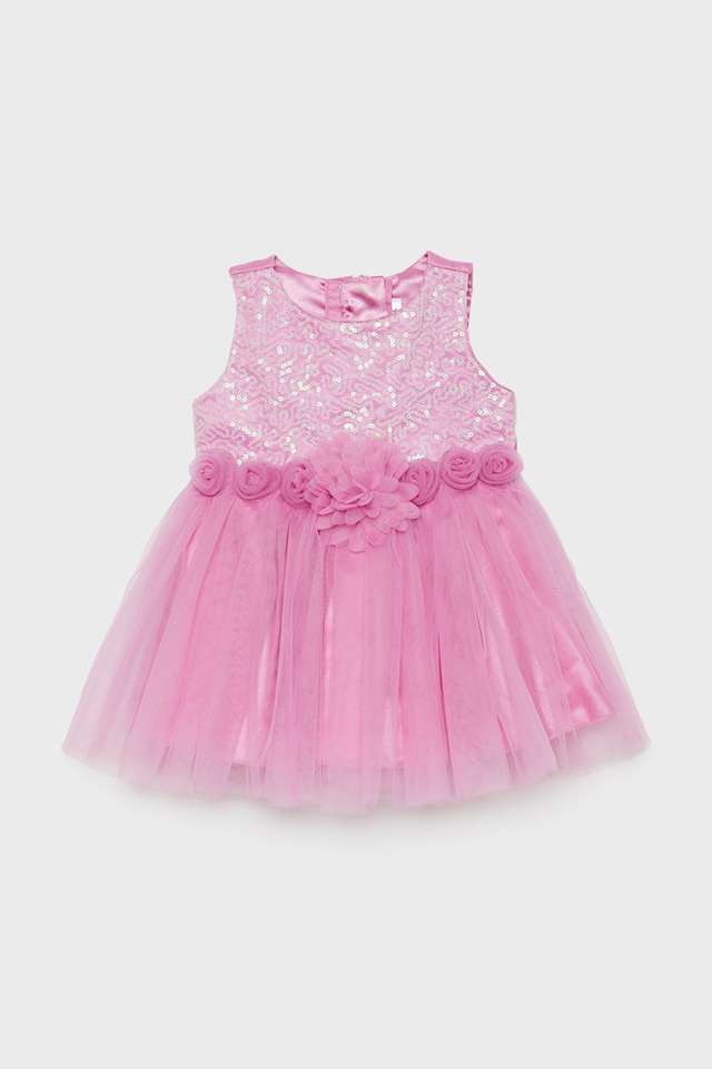Embellished-Polyester-Round-Neck-Infant-Girls-Casual-Wear-Dress