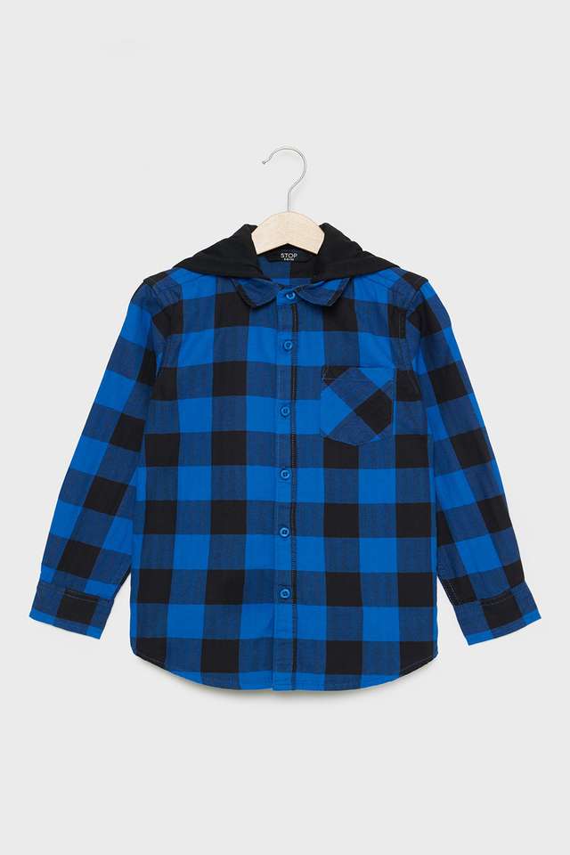 Checks-Cotton-Hooded-Boys-Shirt